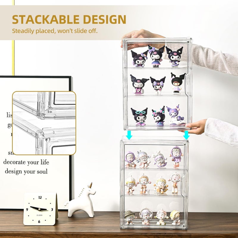 Uni HIMO 3 Tier Display Case for Collectibles,Clear Display Box with 2 Movable Plates ,Storage Container with Magnetic Door (Large 2 Pack) - Image 3